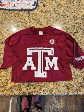 PINK Victoria's Secret Maroon Texas A&M Crop Jersey